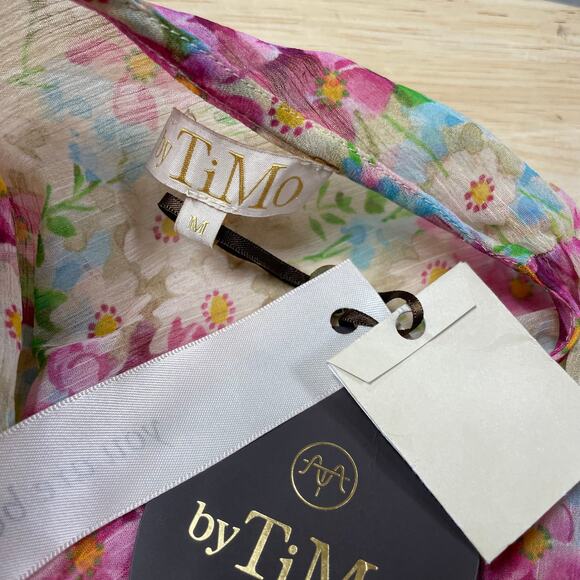 ByTiMo NWT Floral Smocked Chiffon Mini Dress Summer Flowers Size M Deep V-Neck - Picture 4 of 13